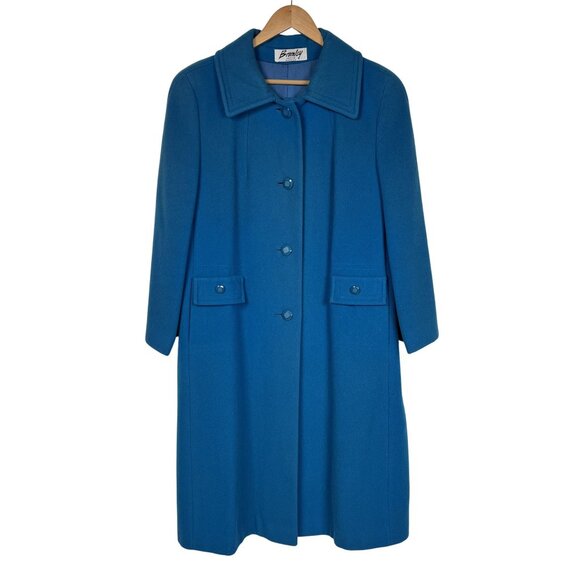 VTG 70s Bromley Teal 80% Wool Long Peacoat Sz XLP - Made in the USA - Picture 1 of 7
